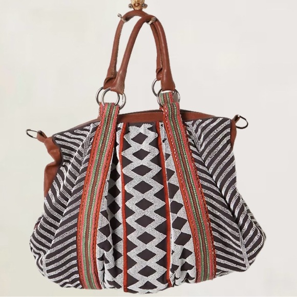 Anthropologie Lucky Penny Beaded Boho Geometry Bag Purse Tote - Picture 6 of 12